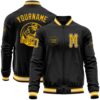 Custom Black Gold White Bomber Full Snap Varsity Baseball Jacket, Custom Team Jacket