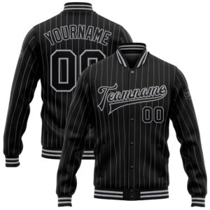 Custom Black Gray Pinstripe Gray Bomber Full&hellip;