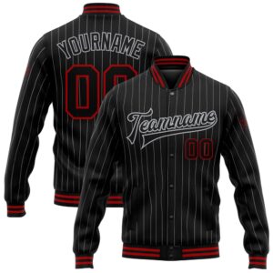 Custom Black Gray Pinstripe Red Bomber Full&hellip;