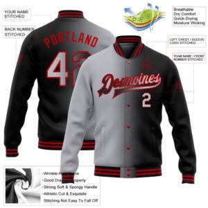 Custom Black Gray Red Bomber Full Snap&hellip;