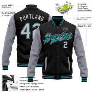Custom Black Gray Teal Bomber Full Snap&hellip;