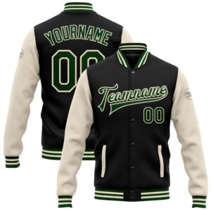 Custom Black Green Cream Bomber Full Snap&hellip;