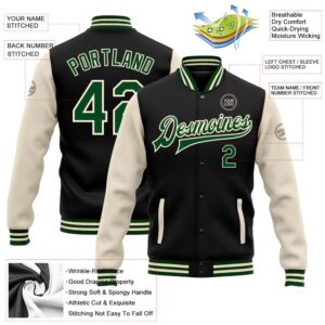 Custom Black Green Cream Bomber Full Snap&hellip;