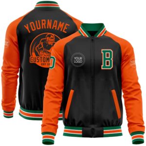 Custom Black Kelly Green Orange Bomber Varsity&hellip;
