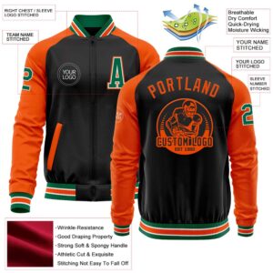 Custom Black Kelly Green Orange Bomber Varsity&hellip;