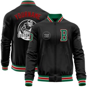 Custom Black Kelly Green Red Bomber Varsity&hellip;