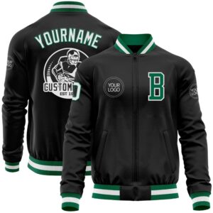 Custom Black Kelly Green White Bomber Varsity&hellip;