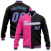 Custom Black Light Blue Purple Bomber Full Snap Varsity Baseball Jacket, Custom Team Jacket