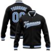 Custom Black Light Blue Purple Bomber Full Snap Varsity Baseball Jacket, Custom Team Jacket