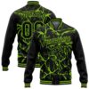 Custom Black Neon Green Bomber Full Snap Baseball Jacket, Custom Team Jacket