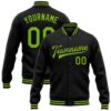 Custom Black Neon Green Abstract Network And Tiger 3D Pattern Design Bomber Full Snap Baseball Jacket, Custom Team Jacket