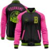 Custom Black Neon Green Purple Bomber Varsity Baseball Jacket, Custom Team Jacket