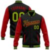 Custom Black Neon Green Royal 3D Pattern Design Bomber Full Snap Baseball Jacket, Custom Team Jacket