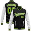 Custom Black Neon Green White Bomber Full Snap Baseball Jacket, Custom Team Jacket