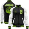Custom Black Neon Green White Bomber Full Snap Varsity Baseball Jacket, Custom Team Jacket
