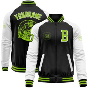 Custom Black Neon Green White Bomber Varsity&hellip;