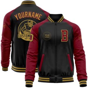 Custom Black Old Gold Crimson Bomber Varsity&hellip;