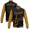 Custom Black Old Gold Gray Bomber Full Snap Varsity Baseball Jacket, Custom Team Jacket