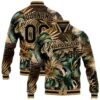 Custom Black Old Gold Halftone 3D Pattern Design Bomber Full Snap Baseball Jacket, Custom Team Jacket