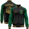 Custom Black Old Gold Leopard Print 3D Pattern Design Bomber Full Snap Baseball Jacket, Custom Team Jacket
