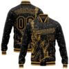 Custom Black Old Gold Leopard Print 3D Pattern Design Bomber Full Snap Baseball Jacket, Custom Team Jacket