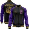 Custom Black Old Gold Pinstripe Royal White Bomber Full Snap Baseball Jacket, Custom Team Jacket