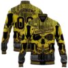 Custom Black Old Gold Skull Fashion 3D Bomber Full Snap Baseball Jacket, Custom Team Jacket