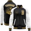 Custom Black Old Gold White Bomber Full Snap Varsity Baseball Jacket, Custom Team Jacket