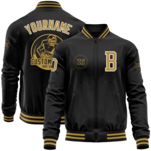 Custom Black Old Gold White Bomber Varsity&hellip;
