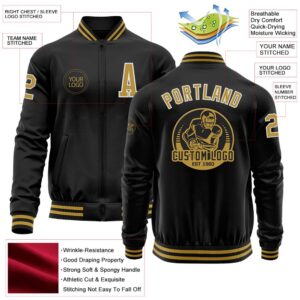 Custom Black Old Gold White Bomber Varsity&hellip;