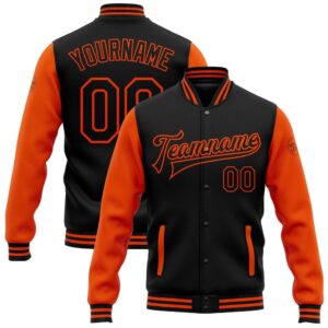 Custom Black Orange Bomber Full Snap Varsity&hellip;