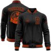 Custom Black Orange Bomber Full Snap Varsity Baseball Jacket, Custom Team Jacket