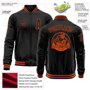 Custom Black Orange Bomber Varsity Baseball Jacket,&hellip;