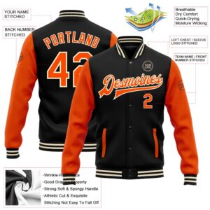 Custom Black Orange Cream Bomber Full Snap&hellip;