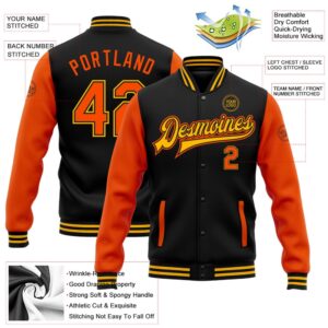 Custom Black Orange Gold Bomber Full Snap&hellip;
