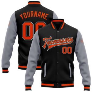 Custom Black Orange Gray Bomber Full Snap&hellip;