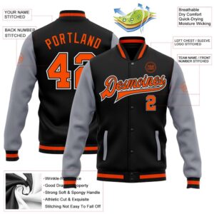 Custom Black Orange Gray Bomber Full Snap&hellip;