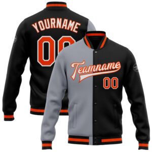 Custom Black Orange Gray Bomber Full Snap&hellip;