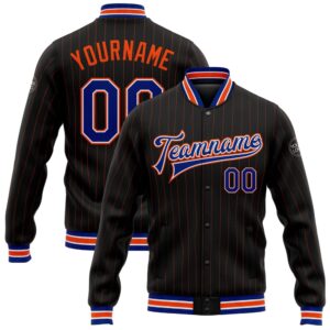 Custom Black Orange Pinstripe Royal White Bomber&hellip;