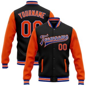 Custom Black Orange Royal Bomber Full Snap&hellip;