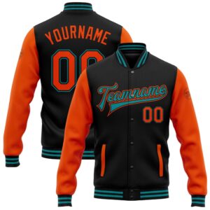 Custom Black Orange Teal Bomber Full Snap&hellip;