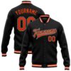 Custom Black Orange White Bomber Full Snap Varsity Baseball Jacket, Custom Team Jacket