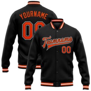 Custom Black Orange White Bomber Full Snap&hellip;