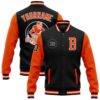 Custom Black Orange White Bomber Full Snap Baseball Jacket, Custom Team Jacket