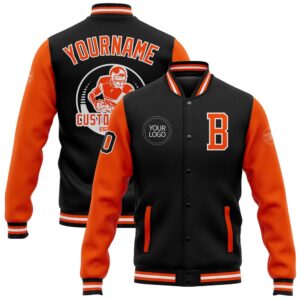 Custom Black Orange White Bomber Full Snap&hellip;
