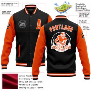 Custom Black Orange White Bomber Full Snap&hellip;