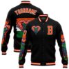 Custom Black Orange White Bomber Full Snap Varsity Baseball Jacket, Custom Team Jacket