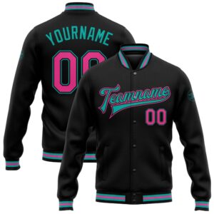 Custom Black Pink Aqua Bomber Full Snap&hellip;