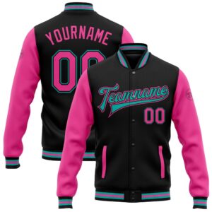 Custom Black Pink Aqua Bomber Full Snap&hellip;