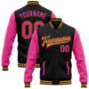 Custom Black Pink Gray Light Blue Bomber Full Snap Varsity Baseball Jacket, Custom Team Jacket